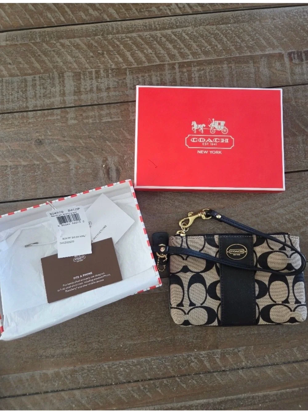 COACH Signature Stripe Jacquard Wristlet NEW w/box!